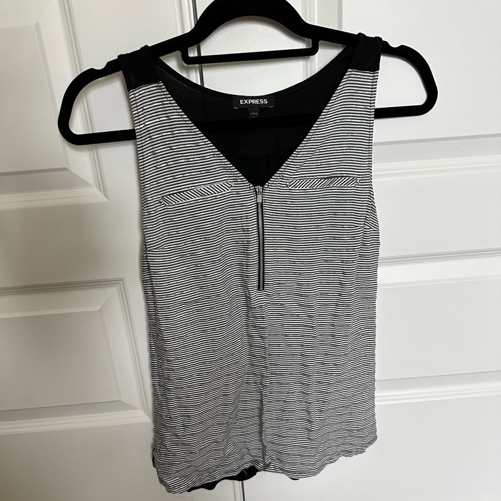 Express Metallic Striped Tank Top with Silver Zipper and Details, black back EUC